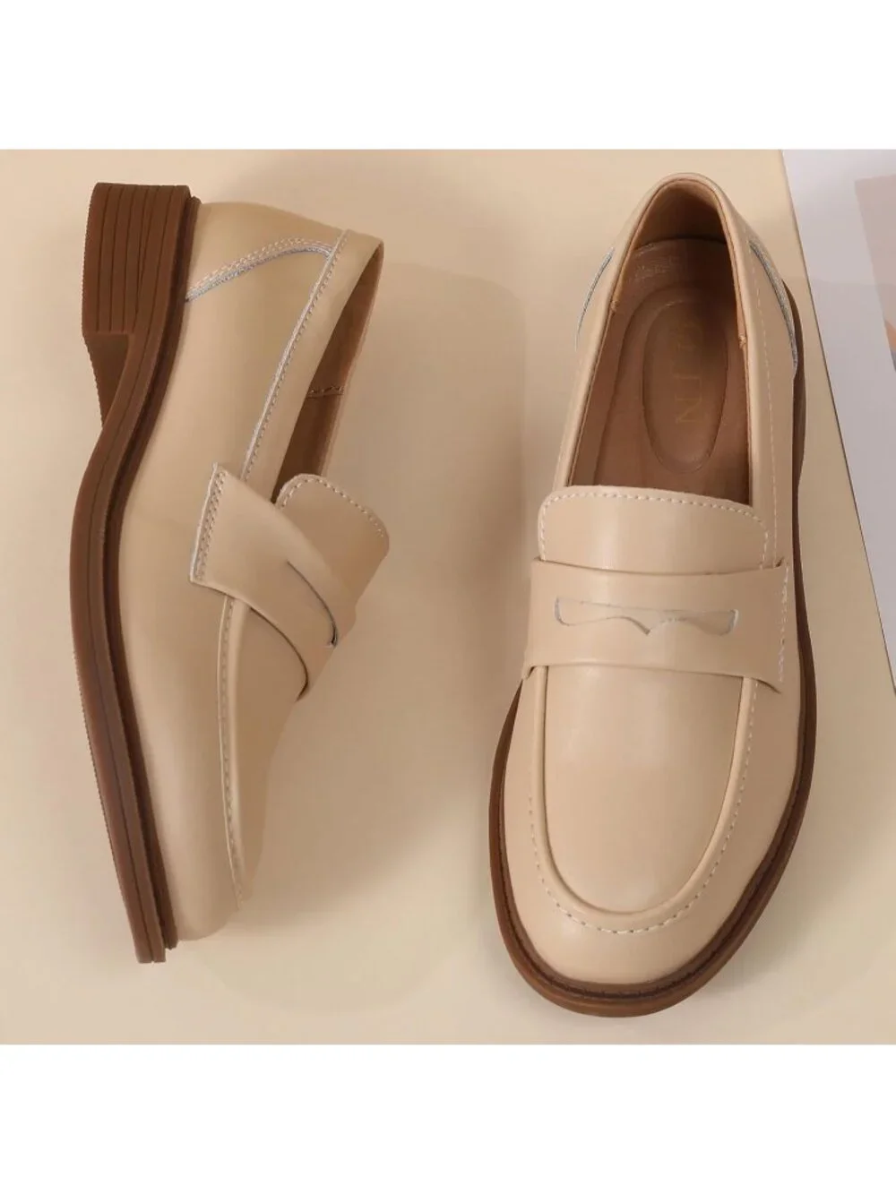 🆕Women's Beige Loafers Black Penny Loafer Business Casual  Flats Comfortable